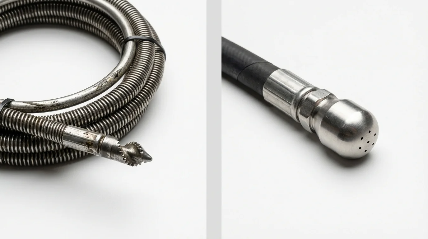 Drain snake cable and hydro jetting nozzle used for drain cleaning in Harper, TX