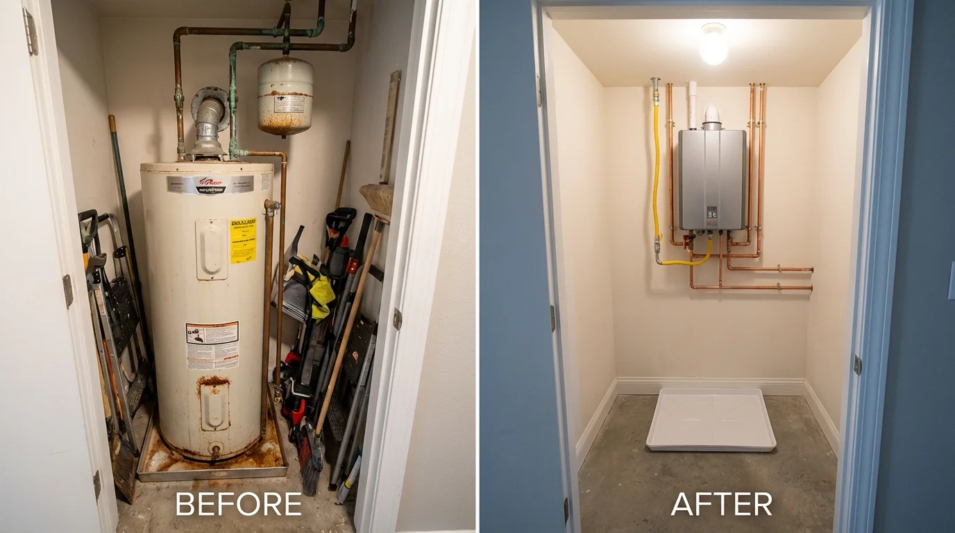 Tank water heater versus wall-mounted tankless unit comparison for Harper, TX homeowners