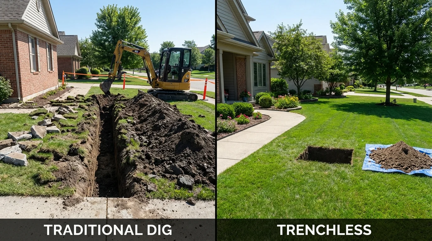 Trenchless sewer repair with minimal yard damage versus traditional excavation in Harper, TX
